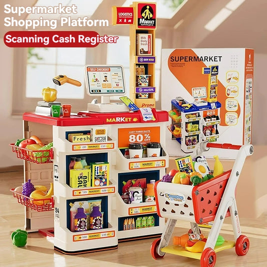 Pretend Play Calculator Cash Register Toys Supermarket Shop Cashier Registers with Scanner Credit Card Christmas Gifts for Kids