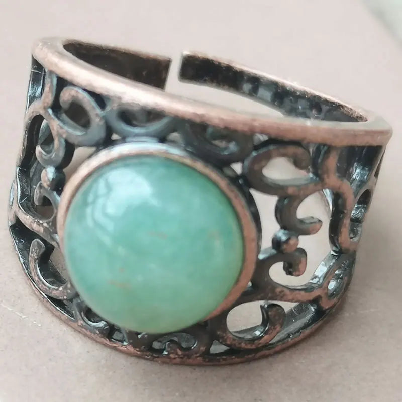 Aventurine Malachite Tiger Eye Crystal Lapis Lazuli Howlite Carnelian Goldstone Opal Unakite Sand Jaspe Bead Ring PWB1230