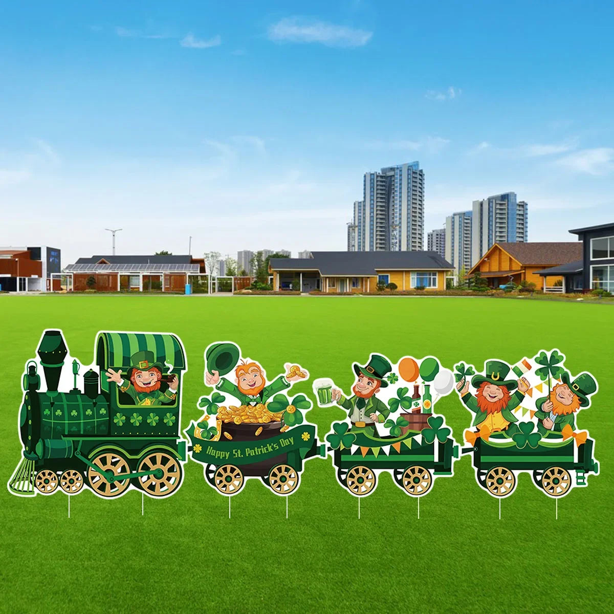 4/8 Pcs Leprechaun Shamrock Balloon Hat Rainbow Sign St. Patrick's Day Yard Sign Train Lawn with Stakes Irish Decor Home Garden