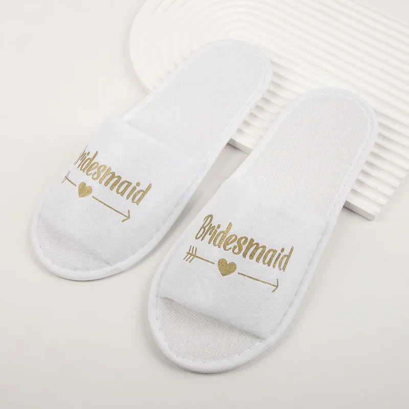Wedding Party Guests Home Slip-on Letter Print Shoes, For Bride And Bachelorettes Bridal Party Cross Strap Disposable Slippers