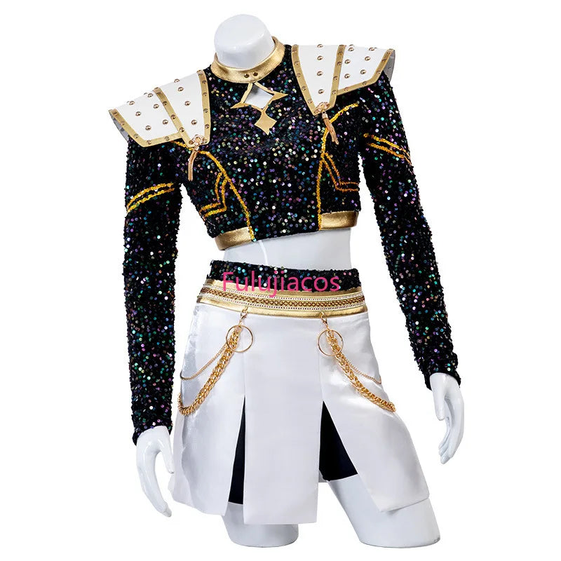 Fulujiacos KPop Zoey Cosplay Costume Shoes Black Coat Singing Suit Song-Promotion Costume Women Halloween Party Role Playing