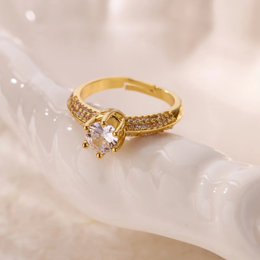 Shiny Zircon Stainless Steel Trendy Ring for Women Opening Adjustable Creative Finger Ring Waterproof Wedding Party Jewelry 2025