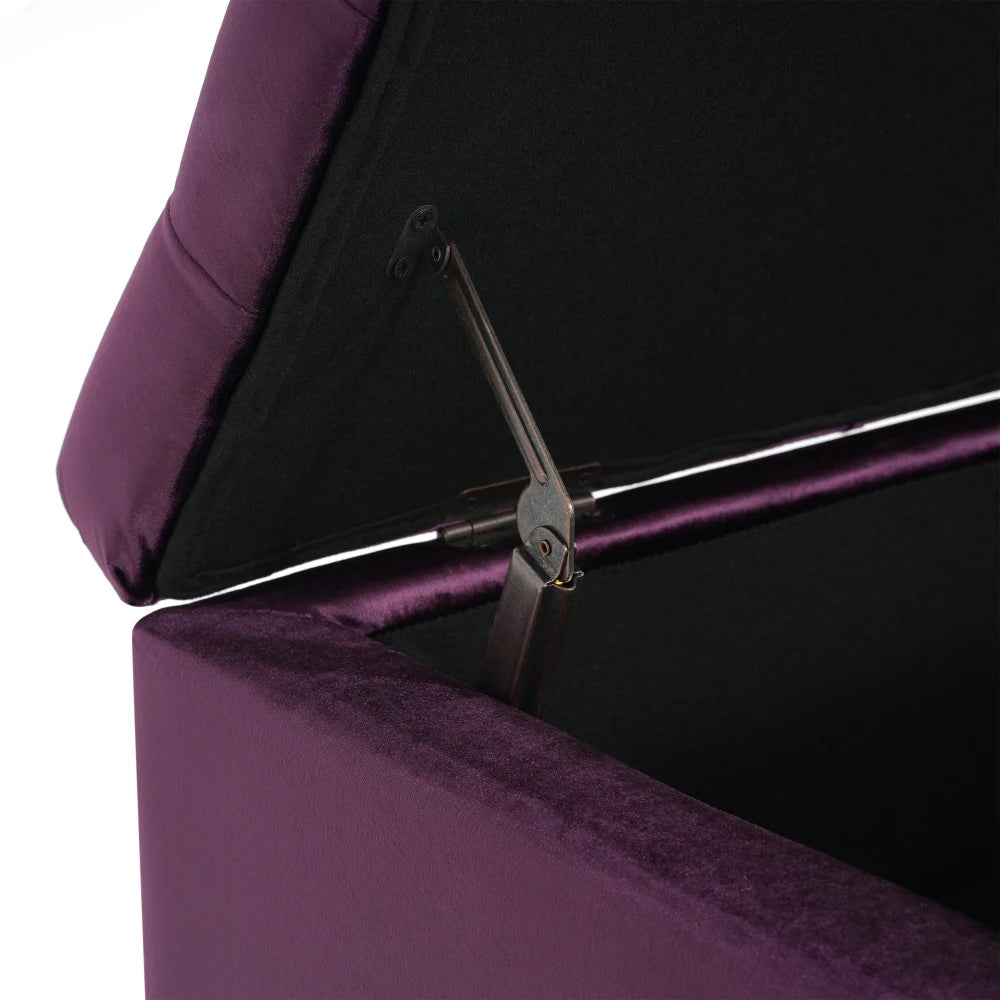 Purple Velvet Storage Ottoman - Button-Tufted Bed Bench w/Hidden Compartment, Modern Bedroom & Living Room Decor
