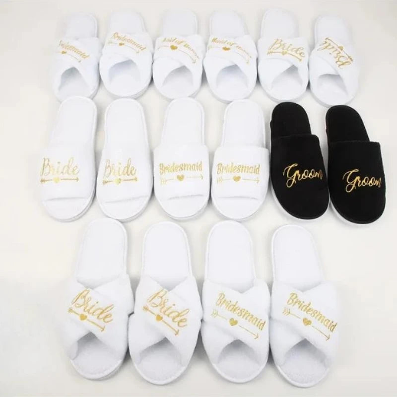 Wedding Party Guests Home Slip-on Letter Print Shoes, For Bride And Bachelorettes Bridal Party Cross Strap Disposable Slippers