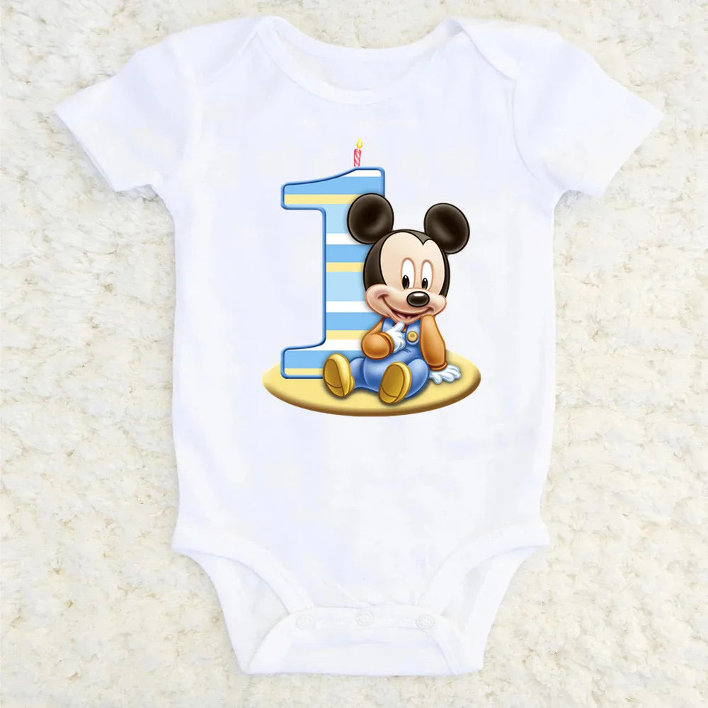 It's My 1st Birthday Mickey Minnie Baby Short-sleeved First Birthday Party Clothes 100% Cotton Baby Boys Girls Birthday Gift