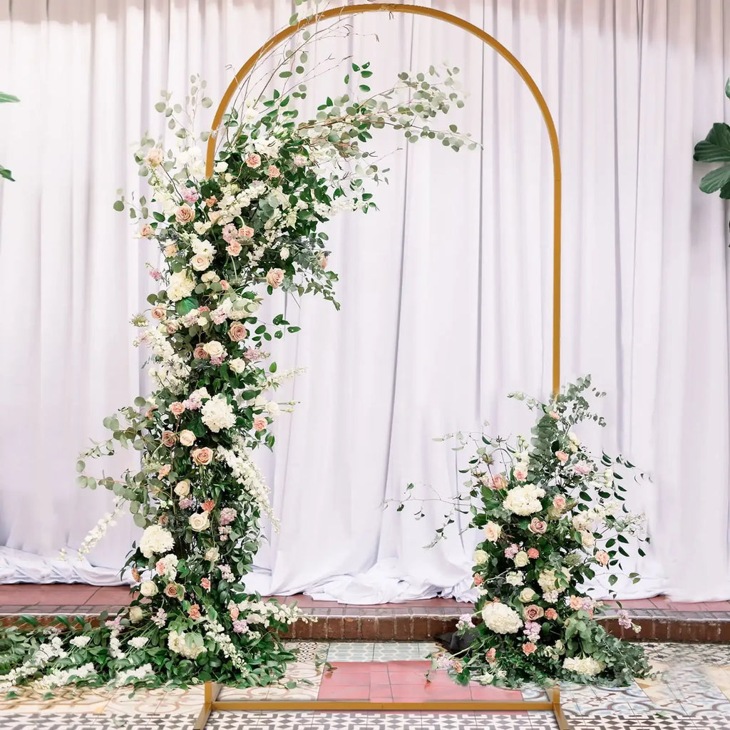 7.2ft Wedding Arch for Ceremony, Golden Balloon Stand, Metal Arch Backdrop for Decor