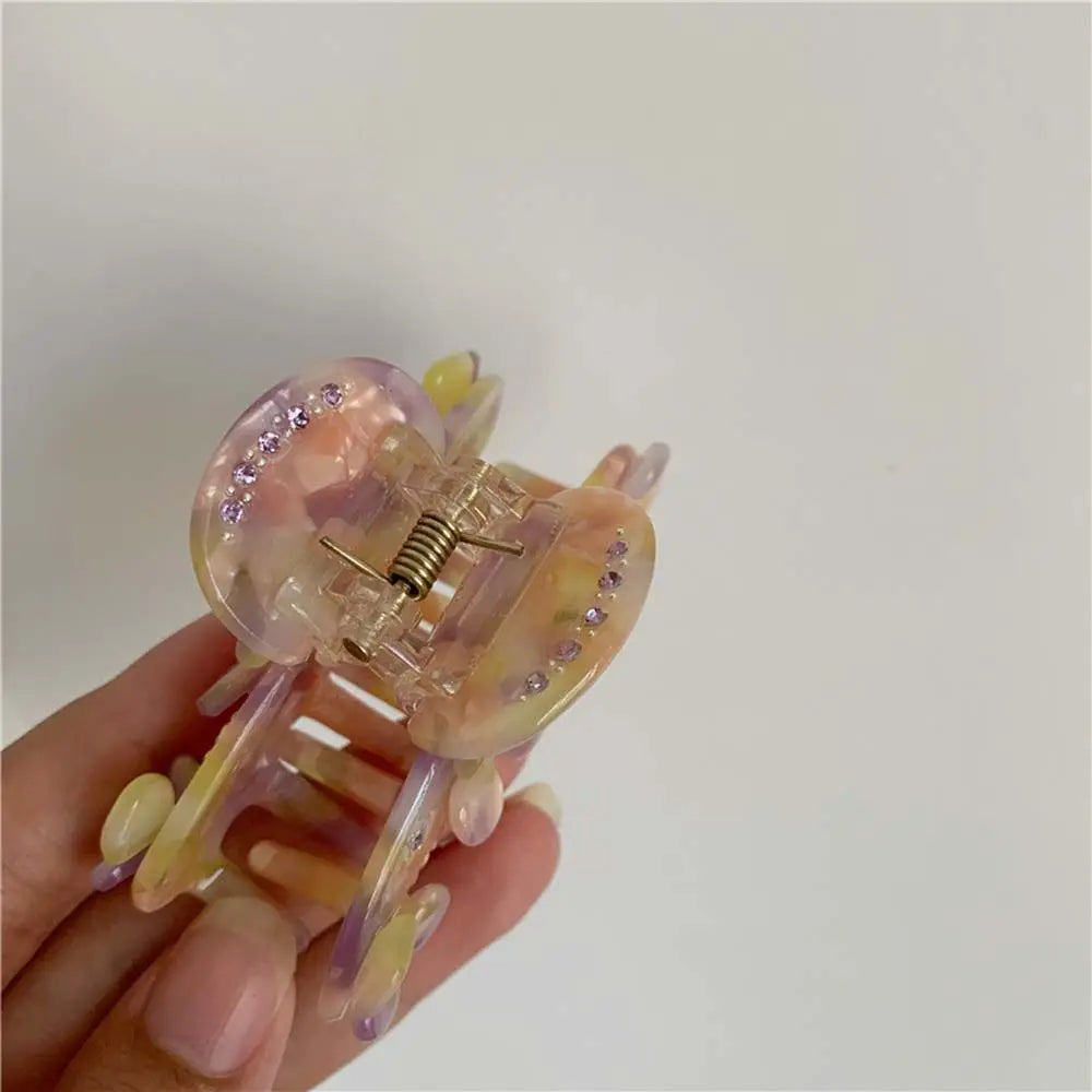 Crystal Flower Acetate White Colorful Barrettes Blue Purple Flower Hair Clips Hair Ornaments Acetate Hair Claw Korean Style