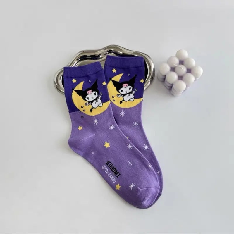 Cartoon Sanrio Hello Kitty Women's Socks My Melody Cute Girl Mid-tube Cotton Socks Kawaii Student Sock Girl Kids Christmas Gift