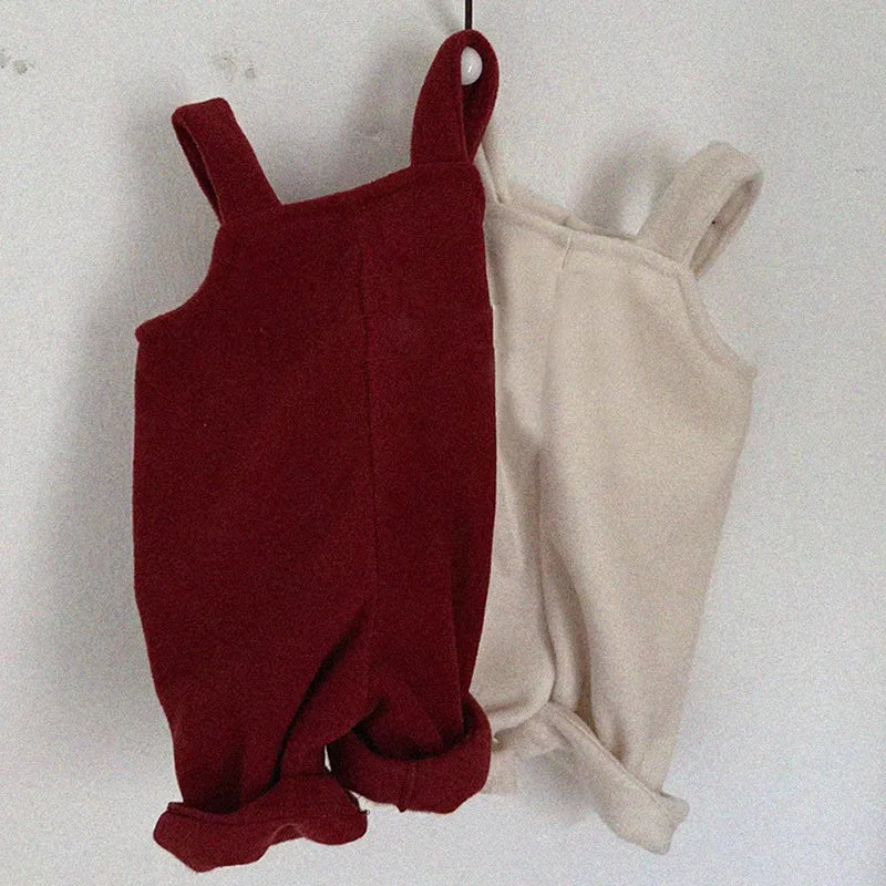 2025 Winter New Girls Plus Velvet Thick Overalls Children Warm Jumpsuit Kids Boys Strap Trousers Baby Girl Christmas Clothes