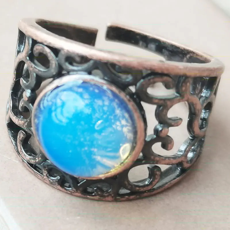 Aventurine Malachite Tiger Eye Crystal Lapis Lazuli Howlite Carnelian Goldstone Opal Unakite Sand Jaspe Bead Ring PWB1230
