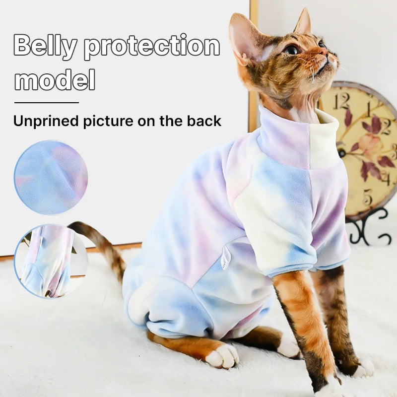 Fenice-Cat Tie-Dye Clothes Base, Silver Fox Velvet, Four-Legged Clothes, Sphynx, Hairless, Ragdoll, Autumn, Winter
