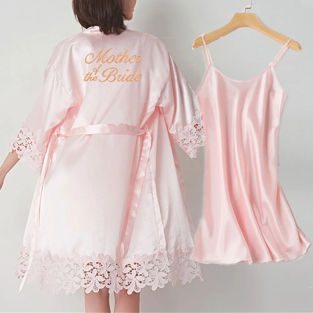 Sexy Lace Bride Bridesmaid Kimono Dresses Robes Women Home Gown Intimate Lingerie Wedding Robe Set Night Sleepwear Bathrobe 2PCS