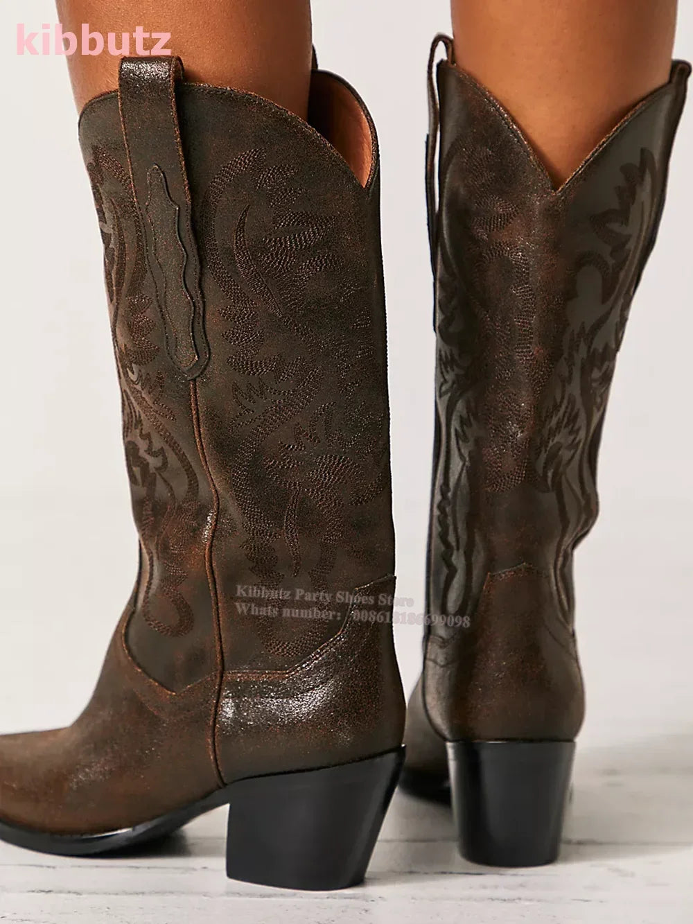 Cowboy Knee-High Boots Pointed Toe Strange Style Leather Solid Slip-On Fashion Luxury Concise Novelty Sexy Super High Shoes New