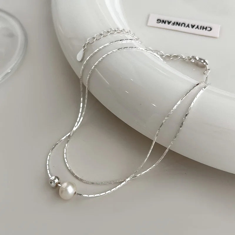 Christmas Gift 925 Sterling Silver Exquisite Pearl Necklace French Vintage Style Collar Chain Luxury Jewelry Holiday Gift