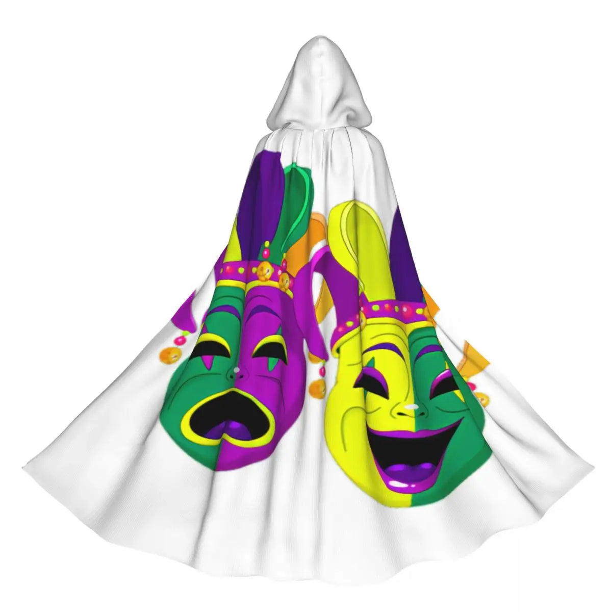 Mardi Gras Comedy And Tragedy Masks Cloak Hooded Cosplay Costume Halloween Adult Long Party Cape