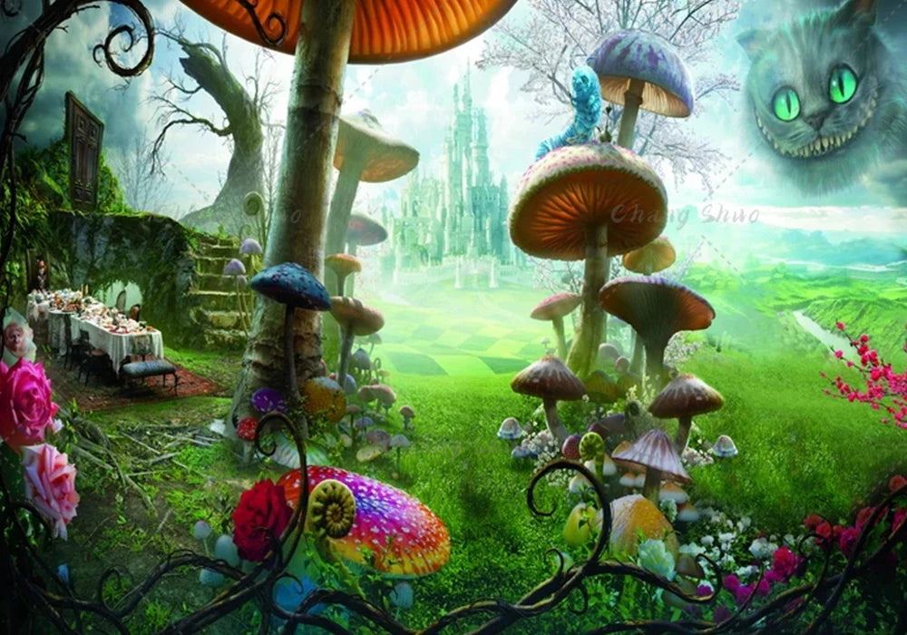 Tea Party Background Princess First Birthday Party Decorations Card Magic Rabbit Alice in Wonderland Baby Shower Photo Backdrop