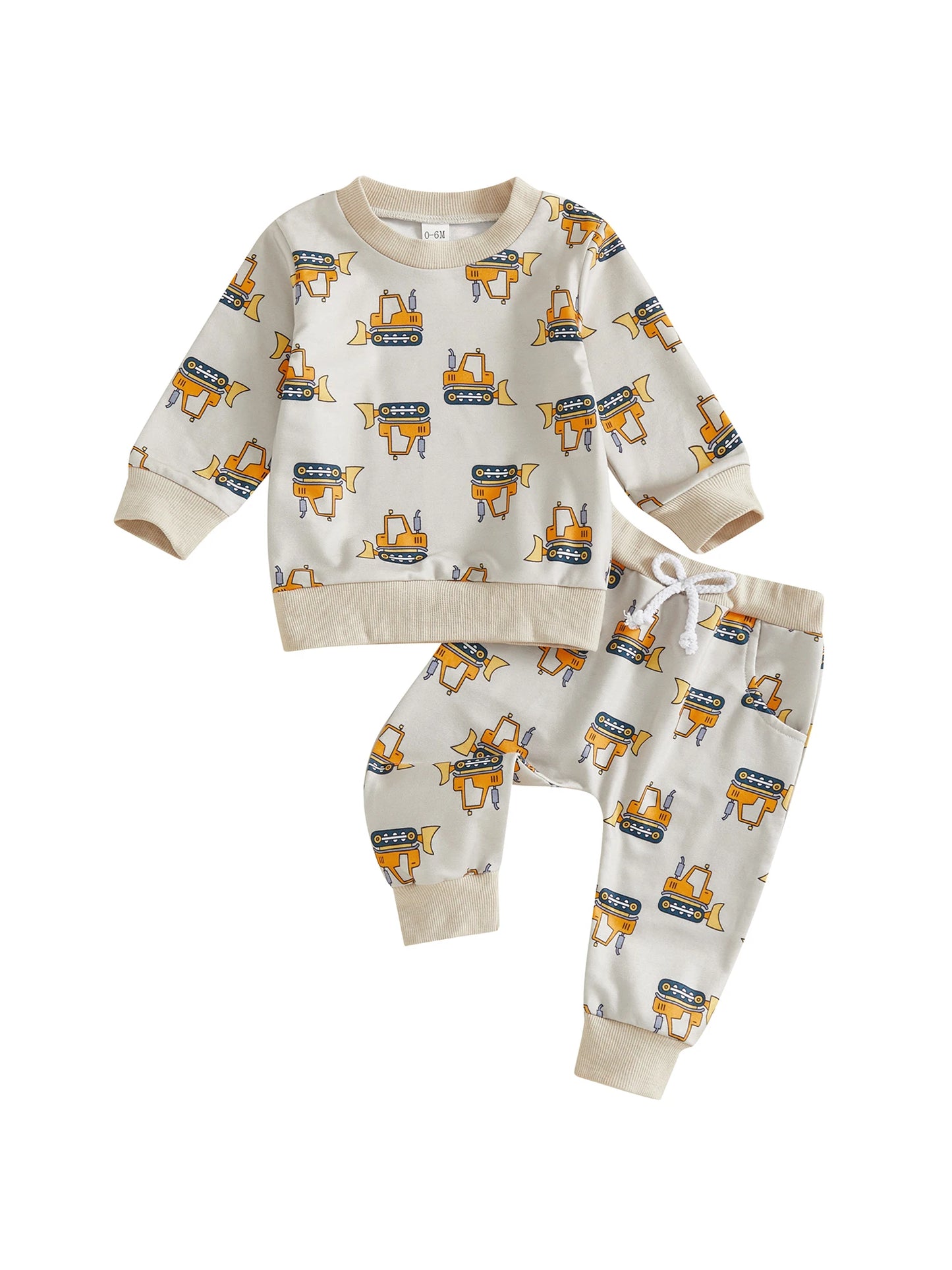 Boys Fall 2-Piece Outfit Long Sleeve Dinosaur Print Tee and Jogger Pants Set with Elastic Waistband