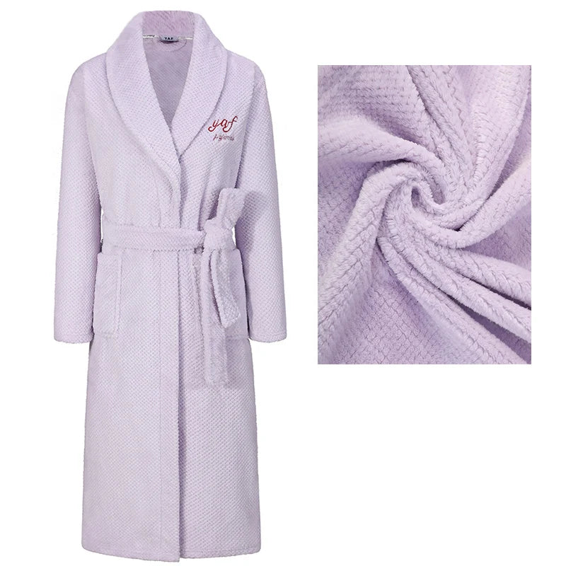 Winter New Couple Sleepwear Bathrobe Male Coral Fleece Yukata Nightwear Sexy Women's Home Clothes Flannel Absorbent Lingerie 3XL