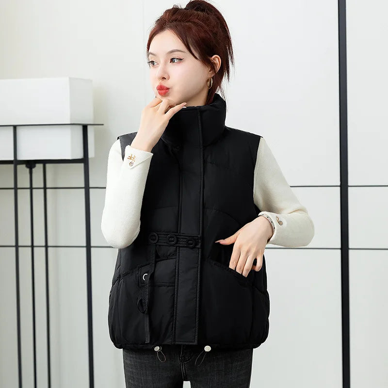 2024 New Autumn Winter Down Cotton Vest Women Short Jacket Fashion All-Match Sleeveless Waistcoat Vests Female Coat Outerwear