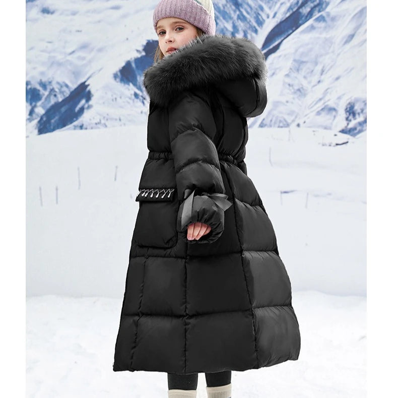 Girls Cotton Clothes 2025 Autumn and Winter New Childrens Clothing Korean Girls Baby Big Hair Collar Long Down Cotton Clothes