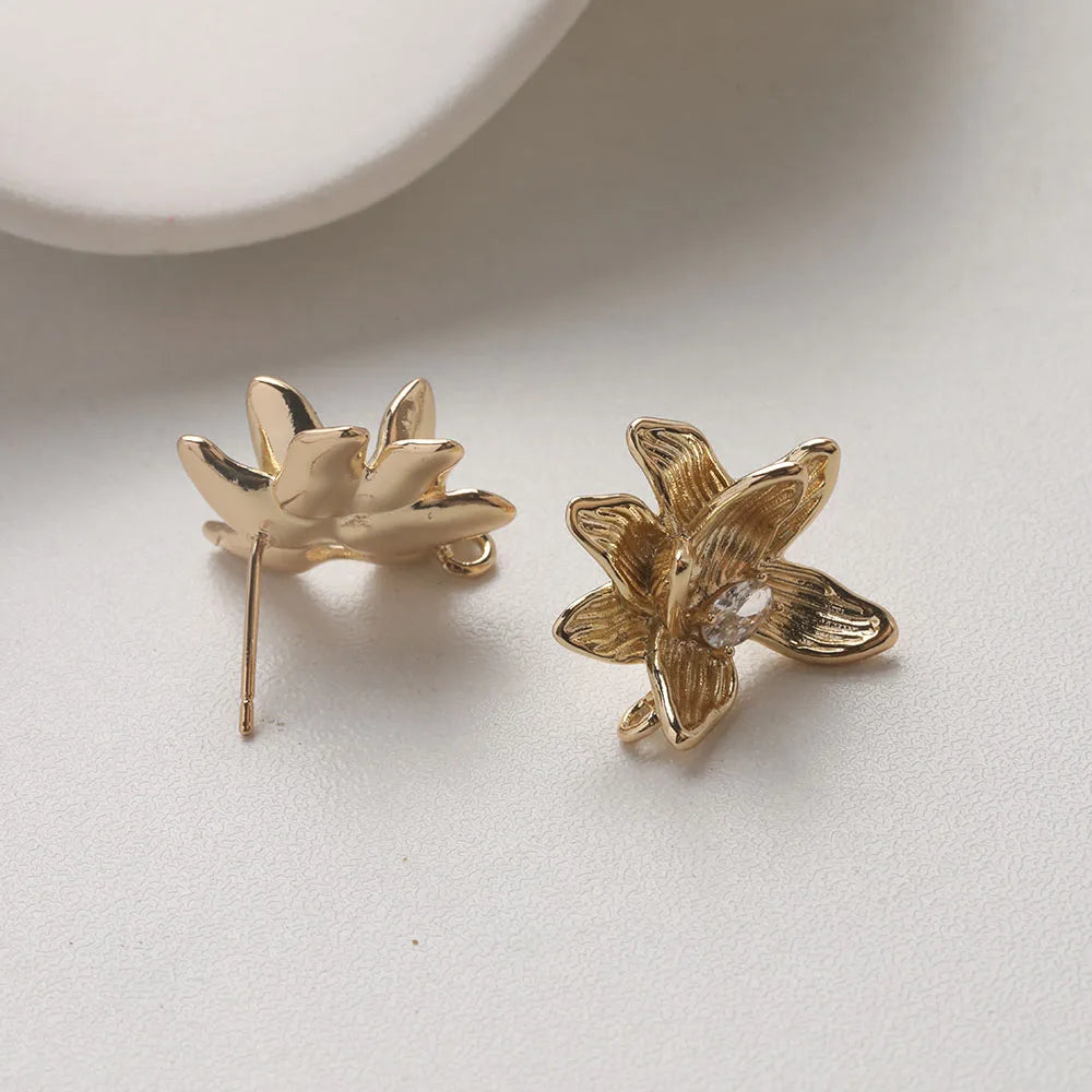 4PCS Dainty Flower Ear Studs Earrings for Jewelry Making Supplies DIY Hand Made Brass 14k Gold Plated 20*20.5mm Accessories