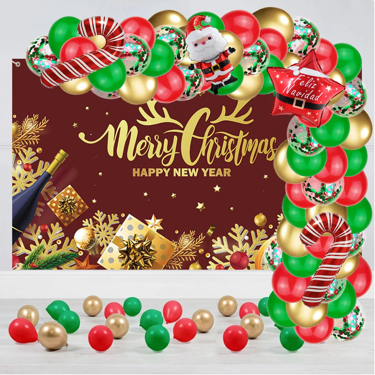 70Pcs Red White Green Latex Metallic Gold Balloons Confetti Christmas Gift Party Home Room Adult Wall Decorations 2022 Globos