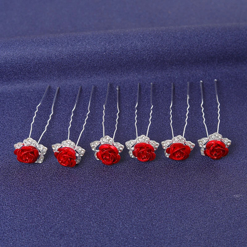 Red Trendy Crystal Hair Pin For Women Party Rhinestone Pearl Hair Clip Pin Bridal Wedding Hair Accessories Jewelry Hairpin Gift