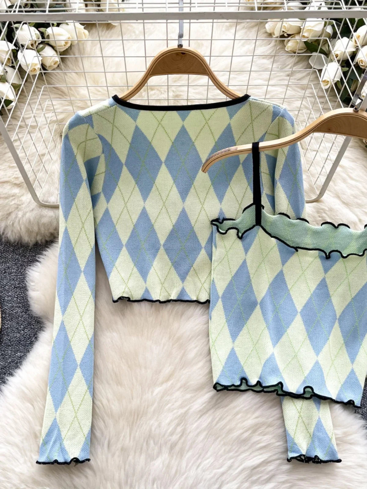 Women Cropped Sweaters 2 Pcs Set Chic Tube Top+Cardigan Coat Streetwear Harajuku Y2k Clothes Autumn knit cardigan crop top