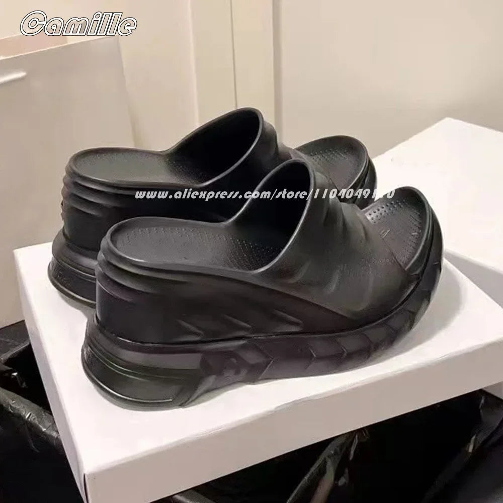 Solid Chunky Heel Wedges EVA Injection Shoes 2025 New Ins Fashion Casual Slippers Open Toe Sexy Outdoor Lady Slides