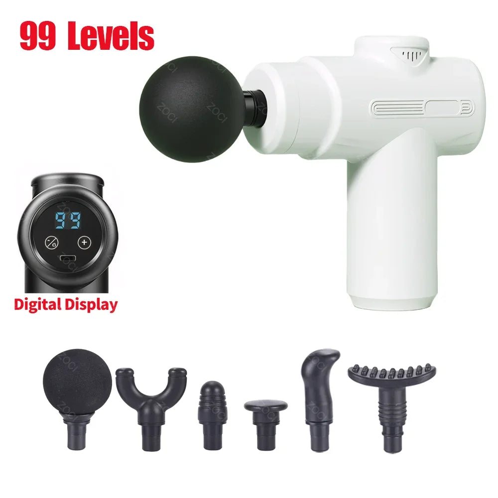 99 Levels Portable Massage Gun Handheld Mini Fascia Gun Digital Display Deep Tissue Massager Vibration Muscle Massager for Body