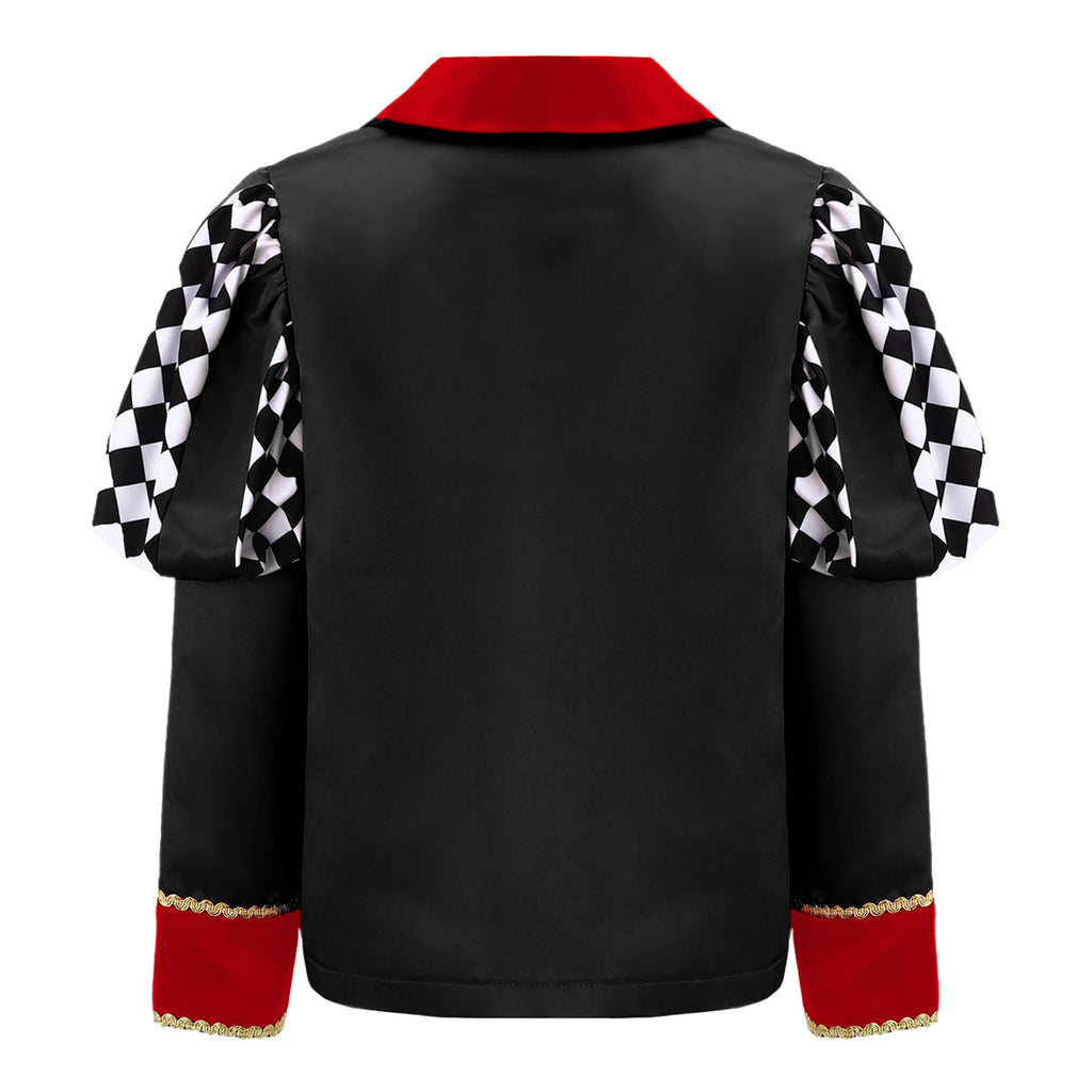 Kids Girls Queen Circus Cosplay Costumes Gold Webbing Puff Sleeve Front Buttons Halloween Carnival Themed Party Coat Outwear