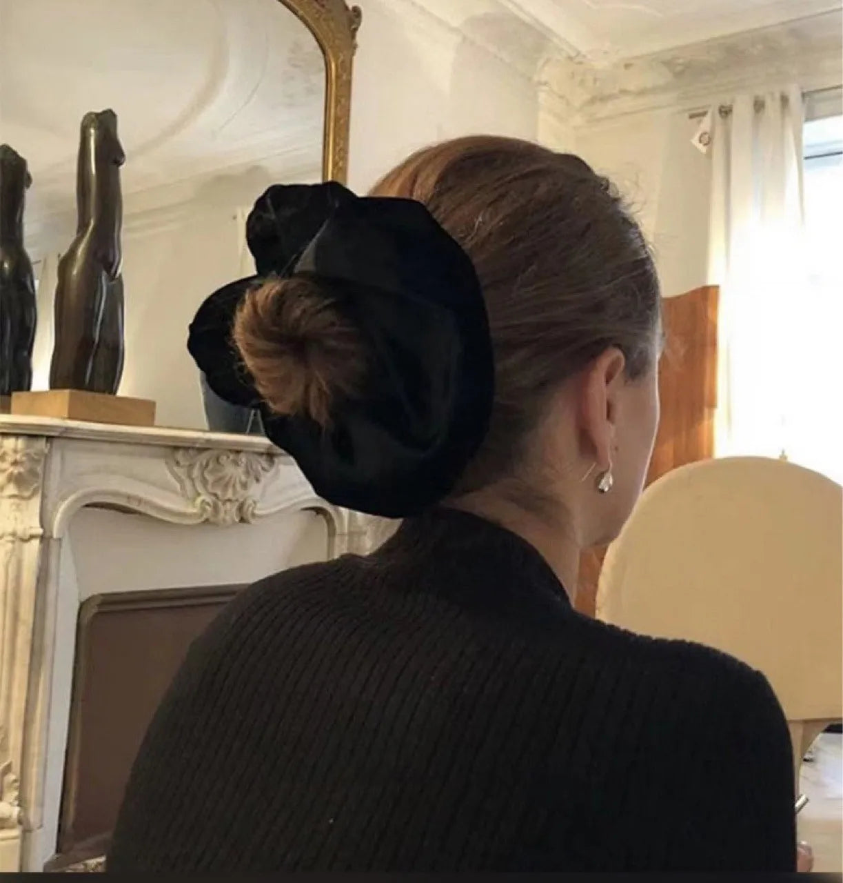 Oversize Black Velvet Scrunchies Hair Ties Women Girls Solid Rubber Big Elastic Hair Bands Rope Ponytail Hair Accessories Winter