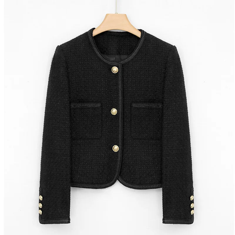 Black Fragrant Short Jacket Spring/Autumn/Winter Women's Casual Top Women's Fashion Celebrity Classic Coat