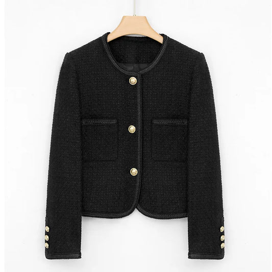 Black Fragrant Short Jacket Spring/Autumn/Winter Women's Casual Top Women's Fashion Celebrity Classic Coat