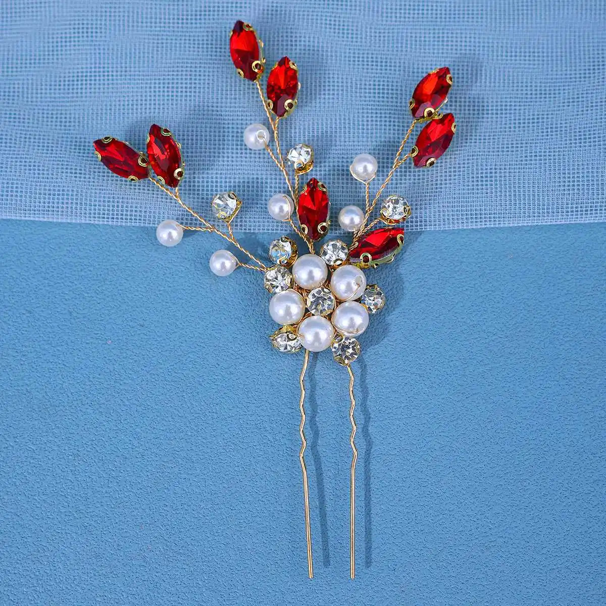Red Trendy Crystal Hair Pin For Women Party Rhinestone Pearl Hair Clip Pin Bridal Wedding Hair Accessories Jewelry Hairpin Gift