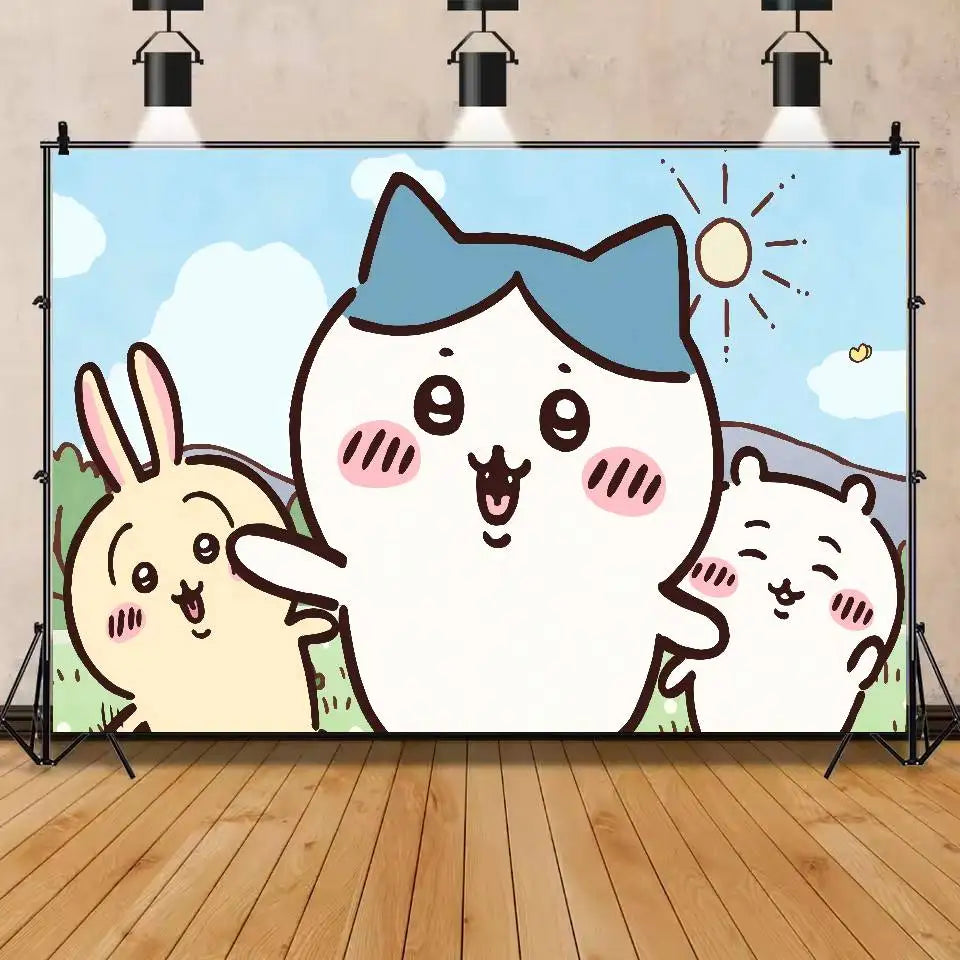 C-ChiikawaS Cartoon Anime Theme Backdrop Children's Birthday Party Decorations Baby Shower Party Props Banner Shooting