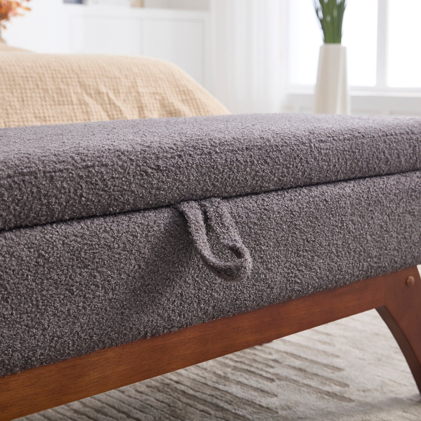 Teddy wool fabric, solid wood feet for solid weighing, and bed end