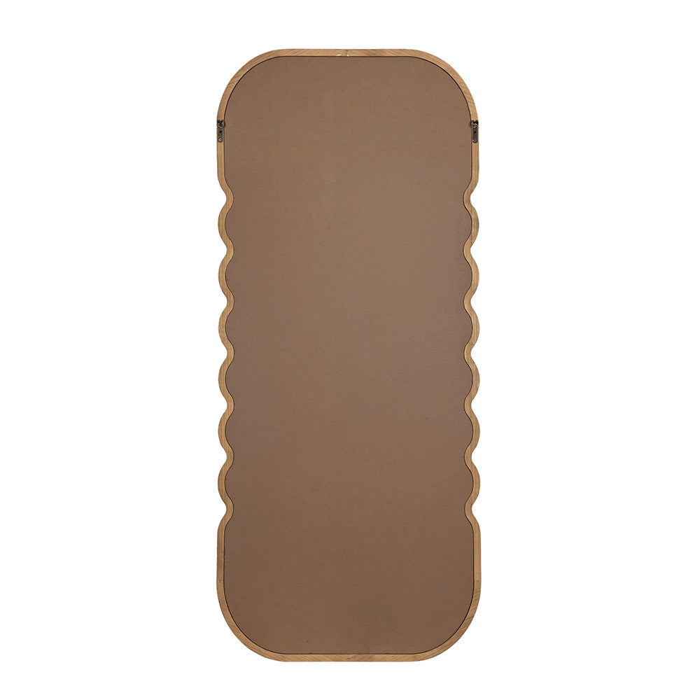 Oversized Curved Wood Frame Floor Mirror, Brown, 31.4 × 74 in