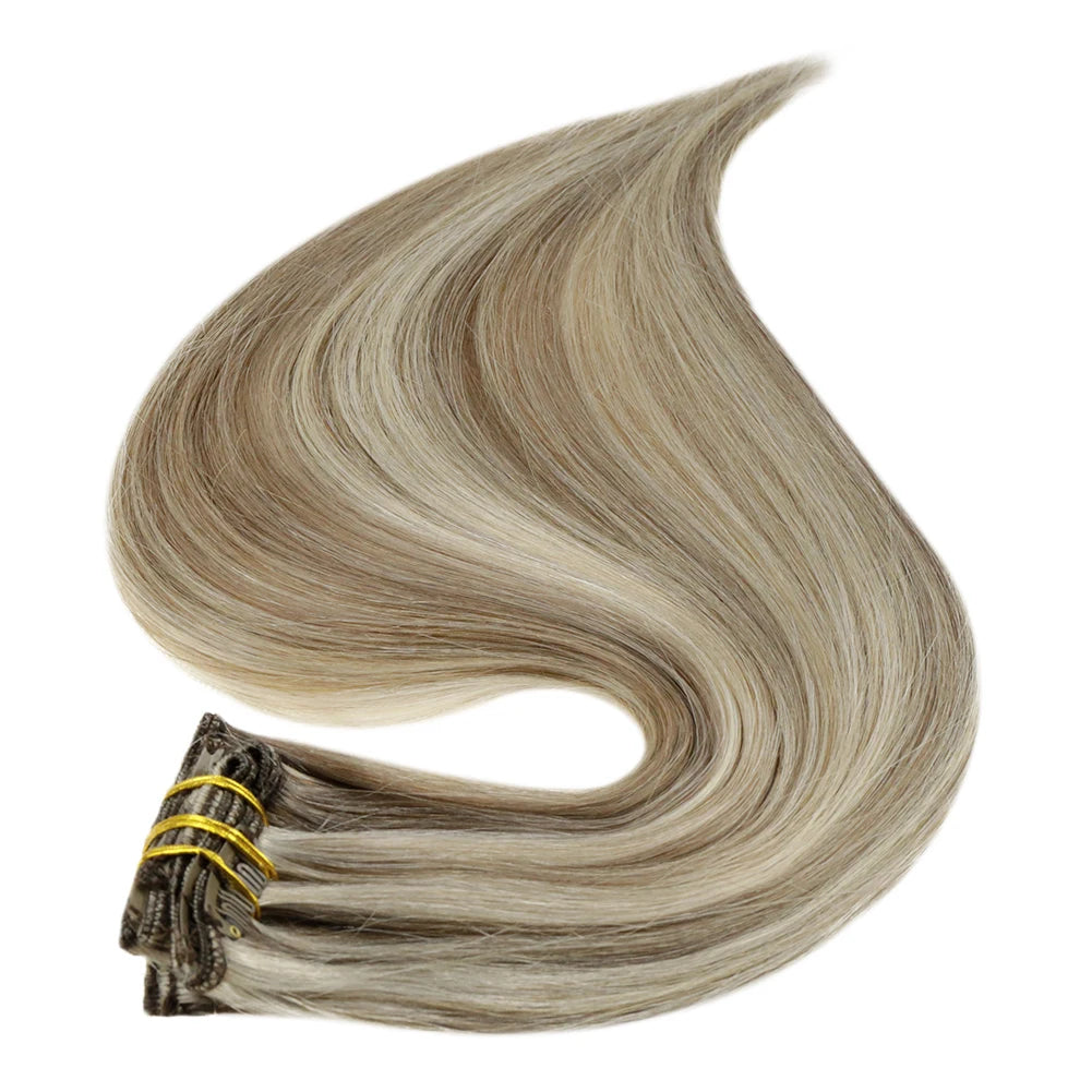 Full Shine Clip in Remy Hair Extensions Double Wefted Extension Blonde Highlight Ombre 100% Remy Human Hair Extensions Full Head