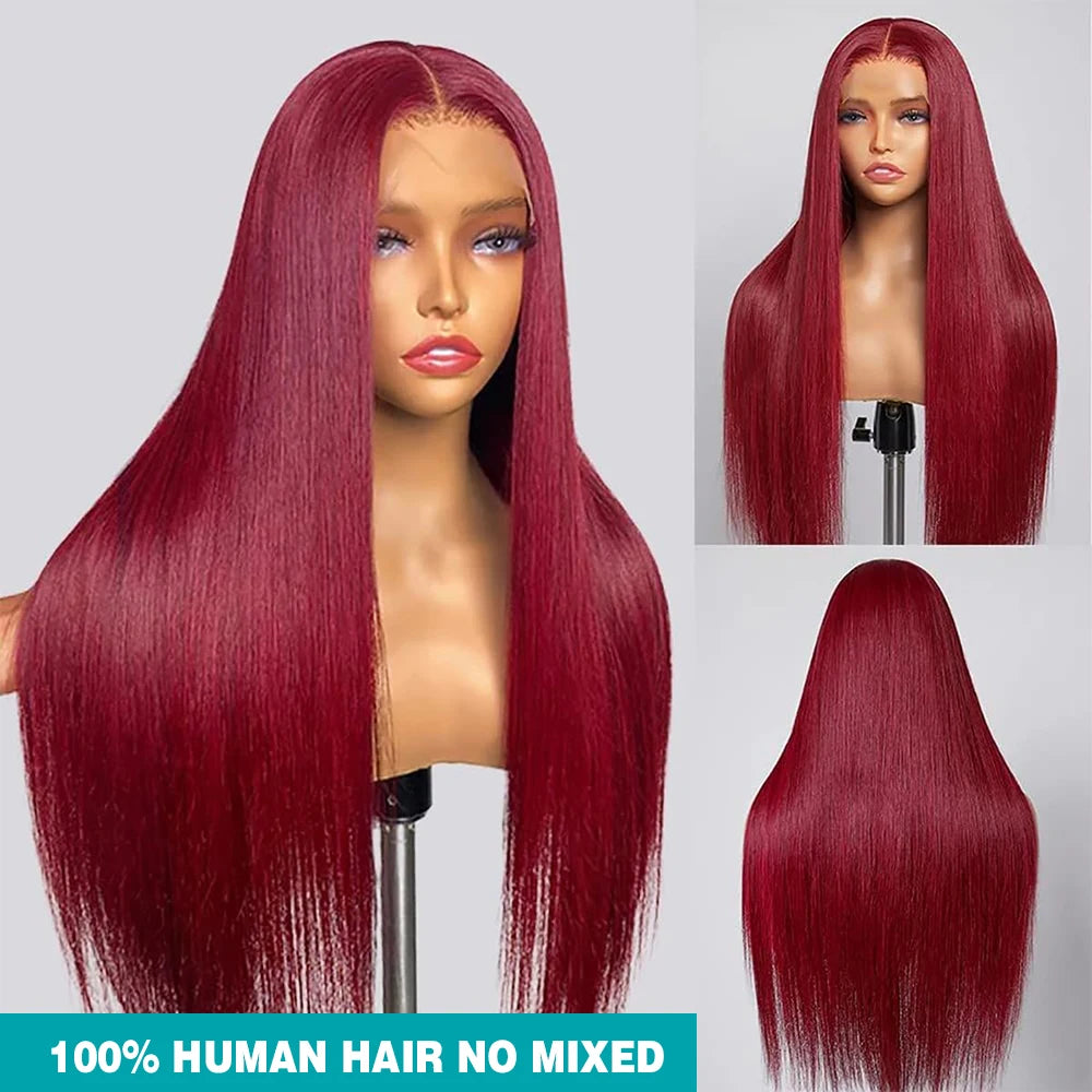 99J Burgundy 13x6 Lace Frontal Wigs Human Hair 13x4 Straight Lace Front Wigs Pre Plucked Red Burgundy Wine Red Wigs for Women
