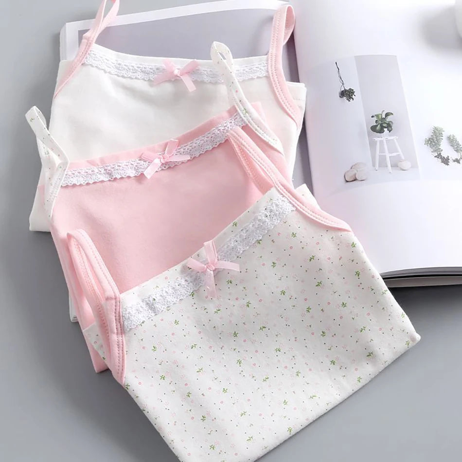Girls Floral Camisole Tank Tops Thin Strap Summer Innerwear Sleeveless Baby Kids Undershirt Breathable Stretch Casual Clothes