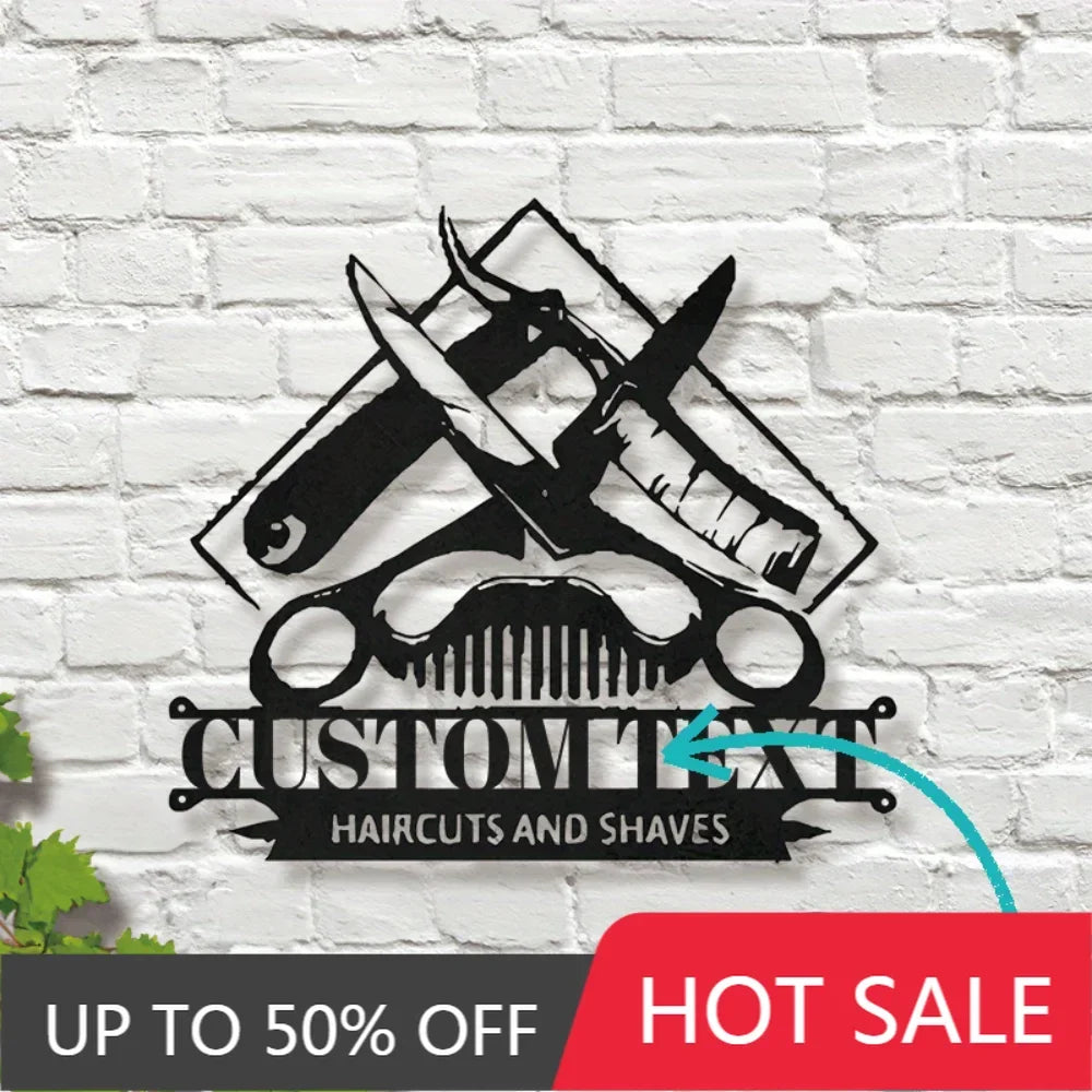 Iron Wall Hanging,Durable Power - Free Metal Custom Sign with Personalized Design for Barber Shops Modern Hanging Decor for Hair