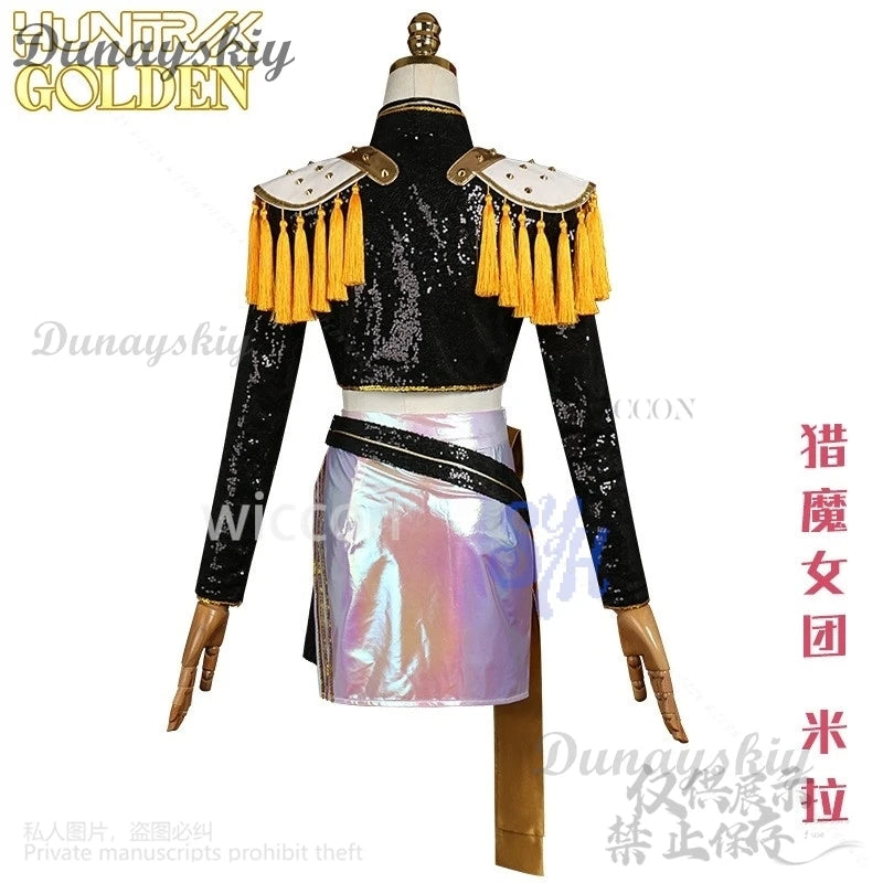 Mira Huntrix Golden Stage Uniform Cosplay Anime Movie Kpop Demon Black Flash Gorgeous Punk Coat Mini Dress Lolita 코스프레 Halloween