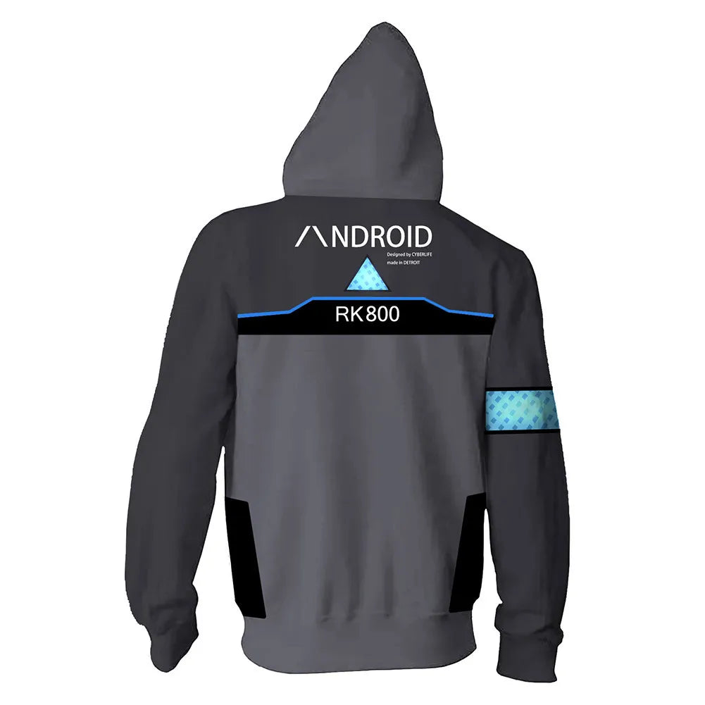 Fulujiacos Detroit: Become Human Connor RK800 Hooded Sweatshirt Zipper Jacket Cosplay Coat