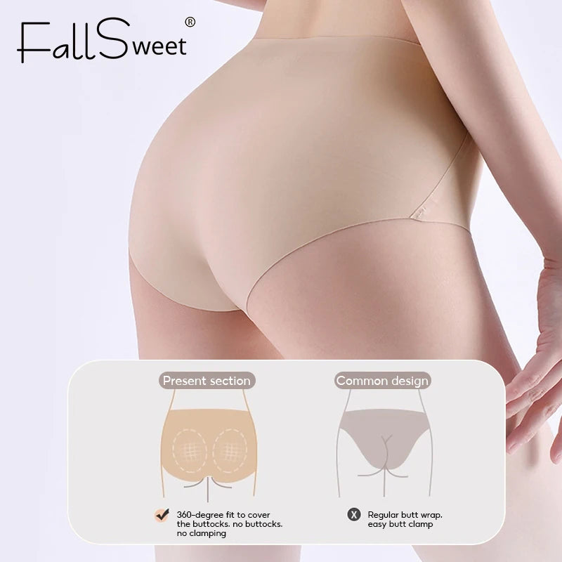 FalllSweet 4PCS Seamless Panties for Woman Ice Silk Underwear Soft Thin Briefs Women's Underpants Fashion Sexy Female Lingerie