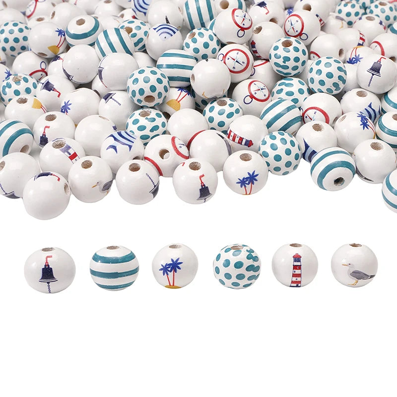 10Pcs 16/20mm Wooden Dog Paw/Christmas Pattern Round Beads Loose Spacer Beads To Make Bracelet Charms Jewelry Making Accessories