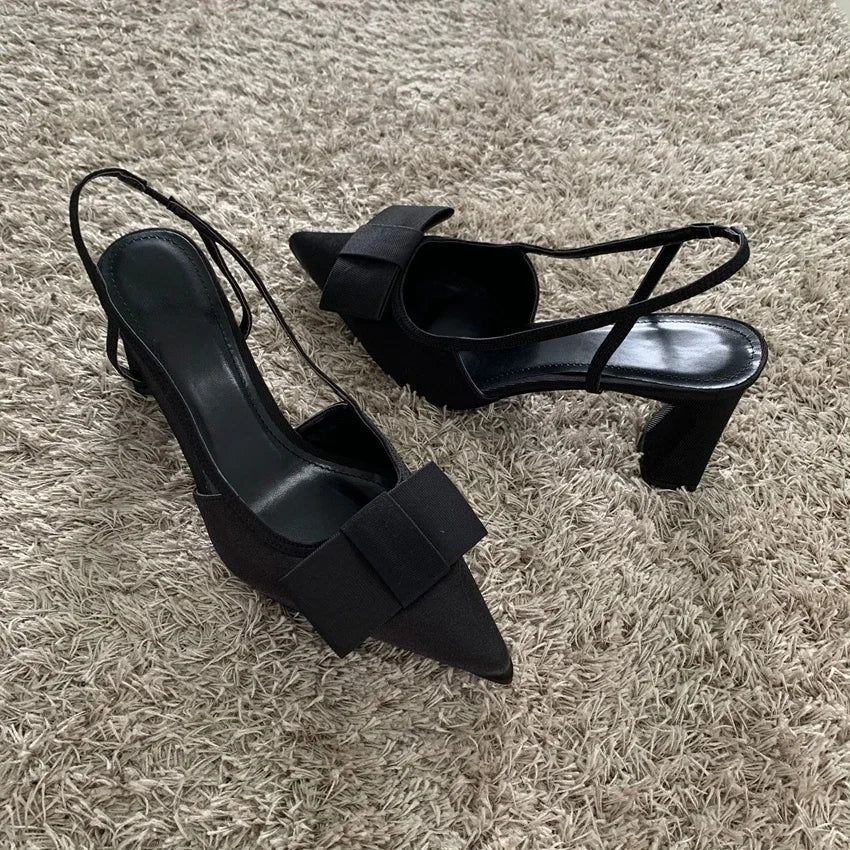 Butterfly-knot Design Heeled Sandals Women 2025 Fashion Elegant Dress Shoes Female Pointed Toe Pumps Women Slingback High Heels