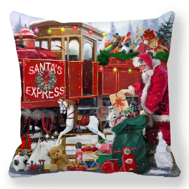 Christmas Decoration Pillowcase Santa Claus Snowman Deer Cushion Cover Home Sofa Chair