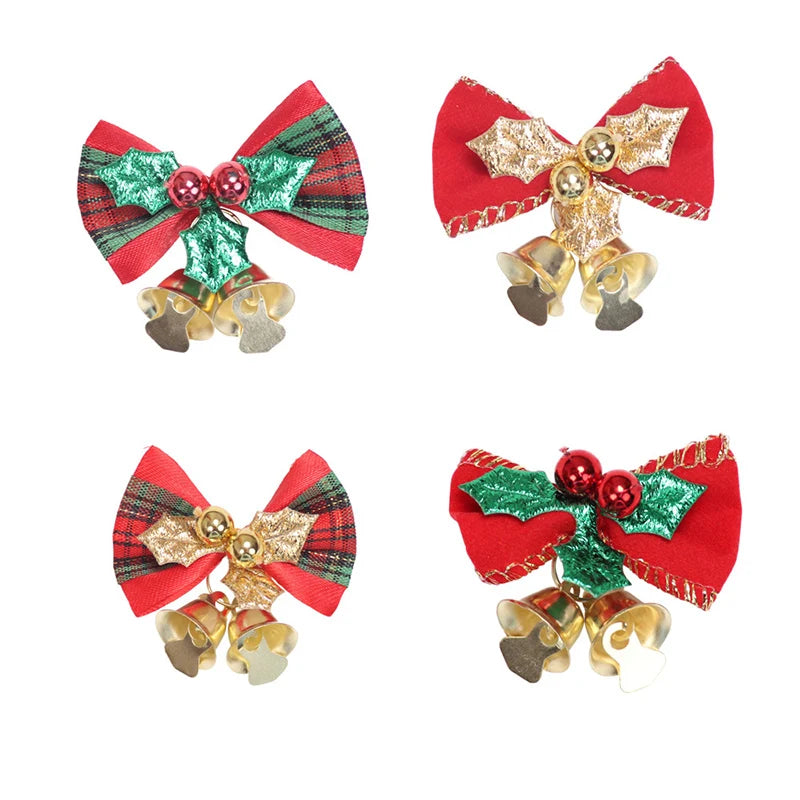8pcs/pack 3cm Small Bell Bow Christmas Tree Decorations Mini New Year Ornaments Bows Christmas Garland Bell Bowknot Crafts