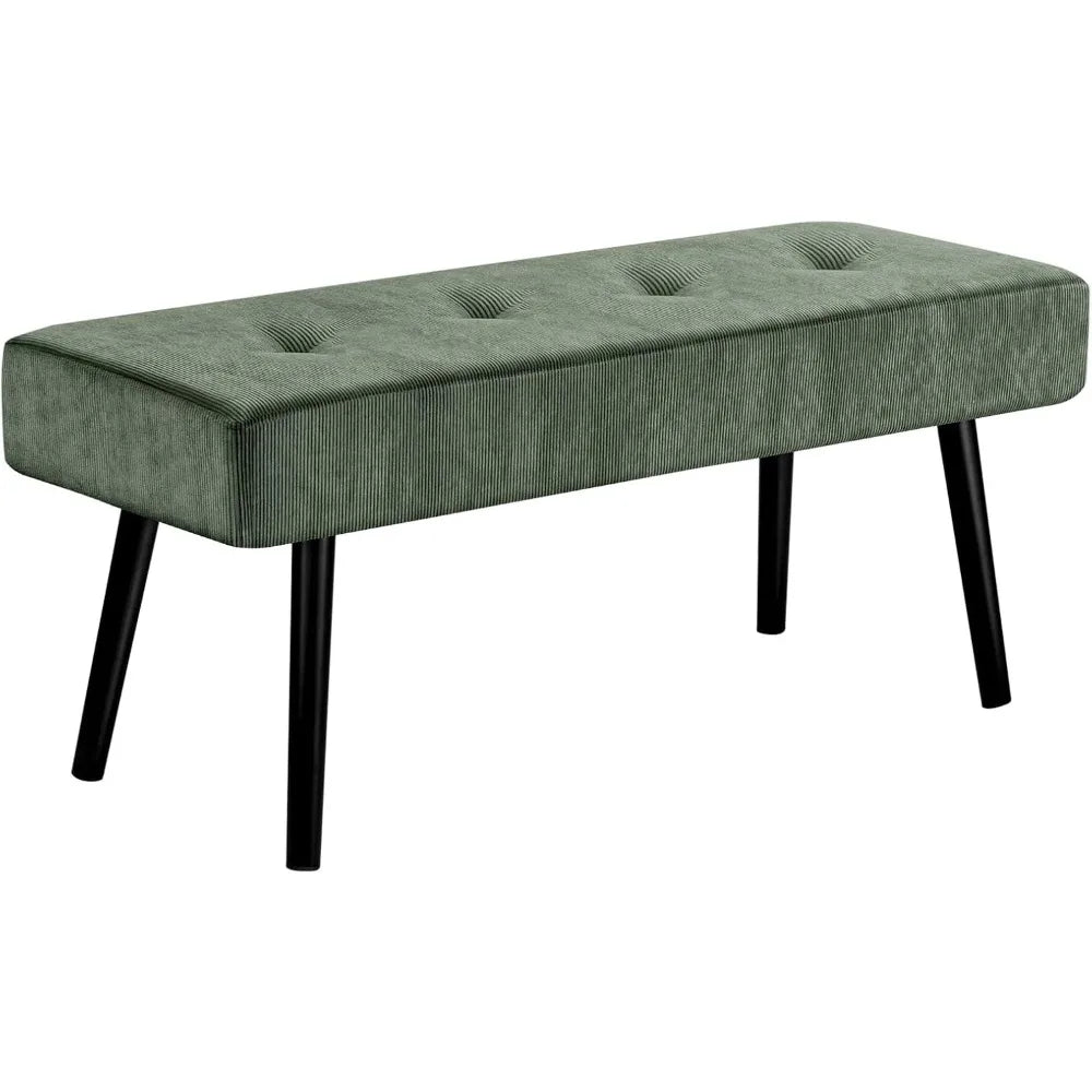 Modern Corduroy Entryway Bench Green Ottoman End of Bed Organizer Padded Seating for Bedroom Living Room Foyer